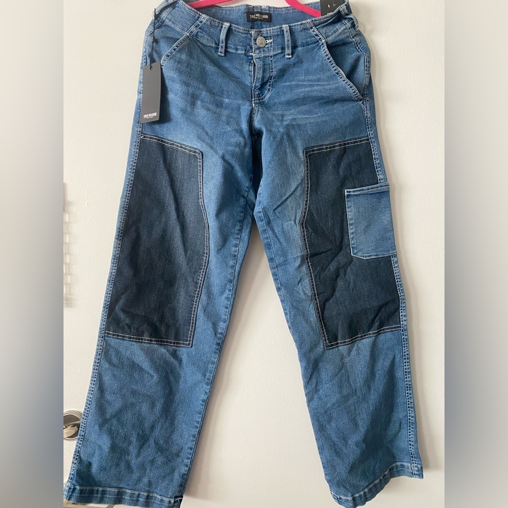 True Religion Women's Two-Tone Blue Patchwork Straight Jeans